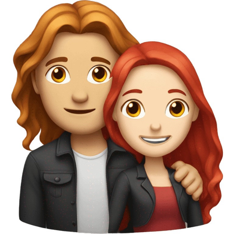 White Man with long hair hugging a white red hair woman emoji