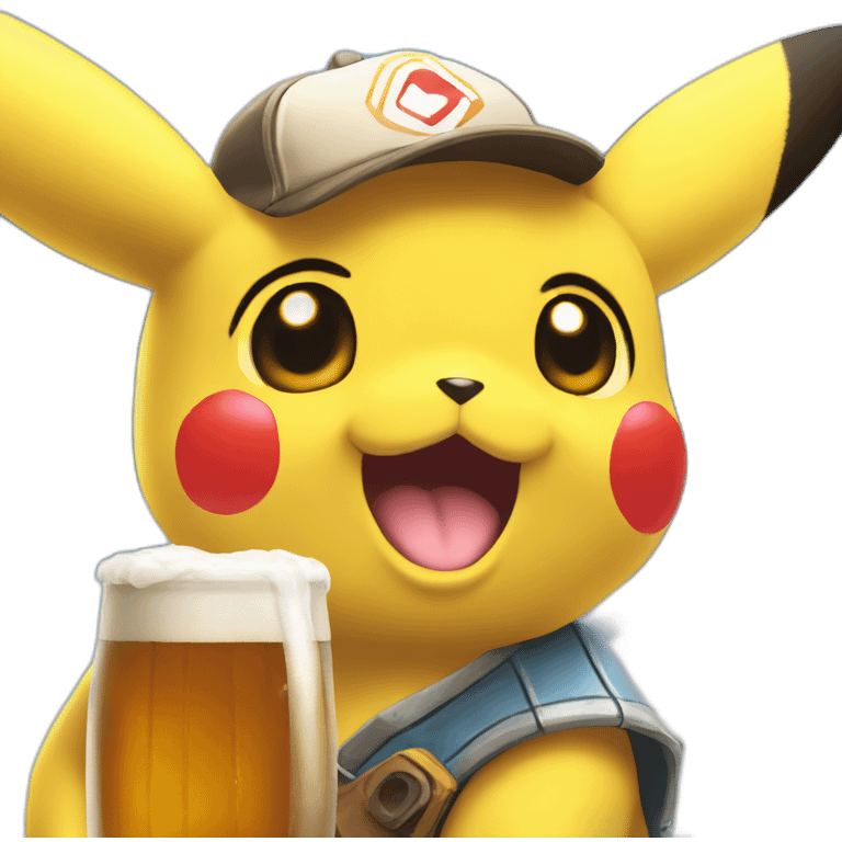 Pikachu driking beer in the hand emoji