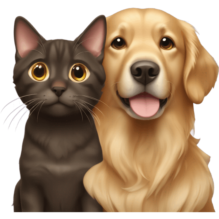 Golden retriever and dark brown tabby cat emoji