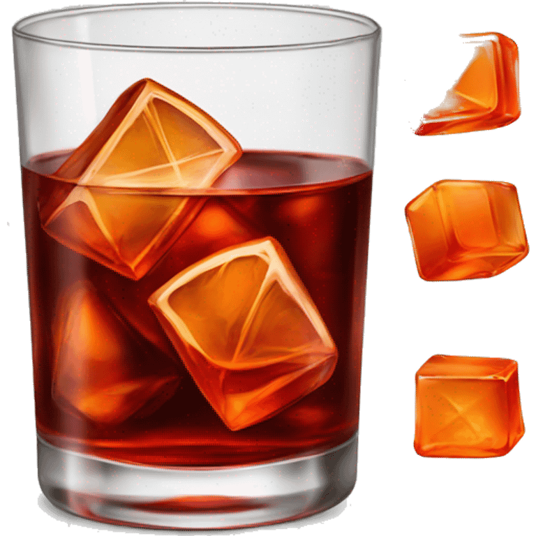 Negroni, short glass, a squared glass, few ice cubes emoji