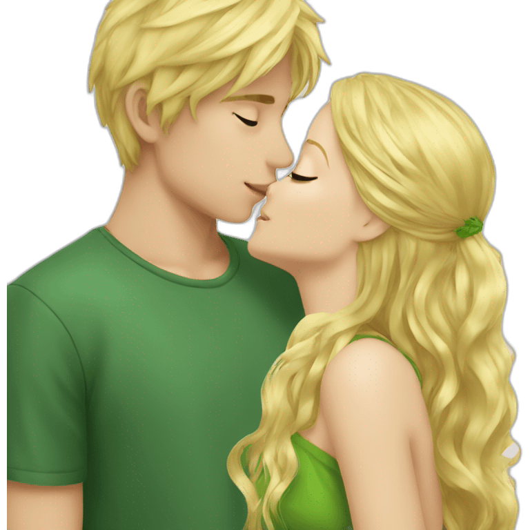 Blond boy Green eye kissing blonde girl Green eye emoji