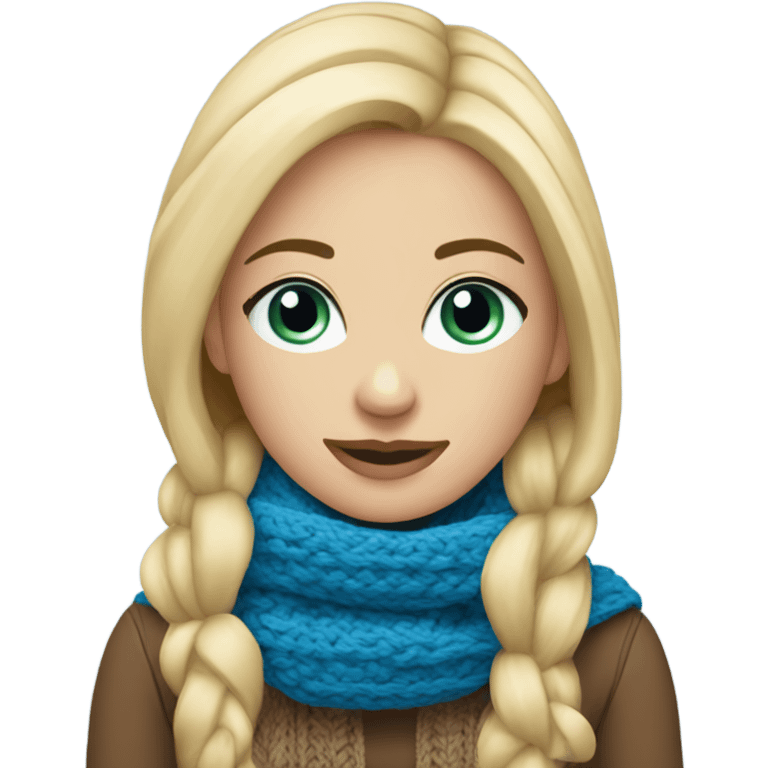 beautiful blonde woman with blue eyes knitting scarf emoji