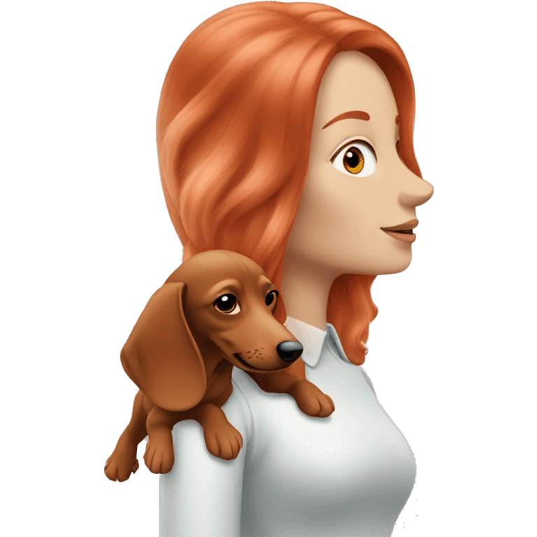 red head women with and her cream longhair dachshund emoji