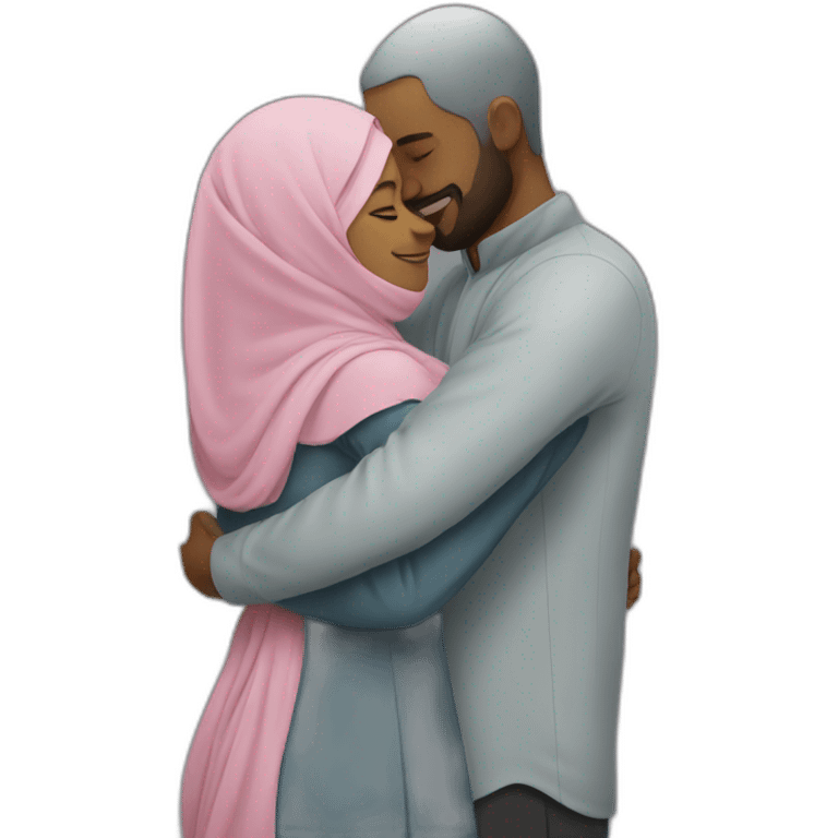 Hijab women and man hug emoji