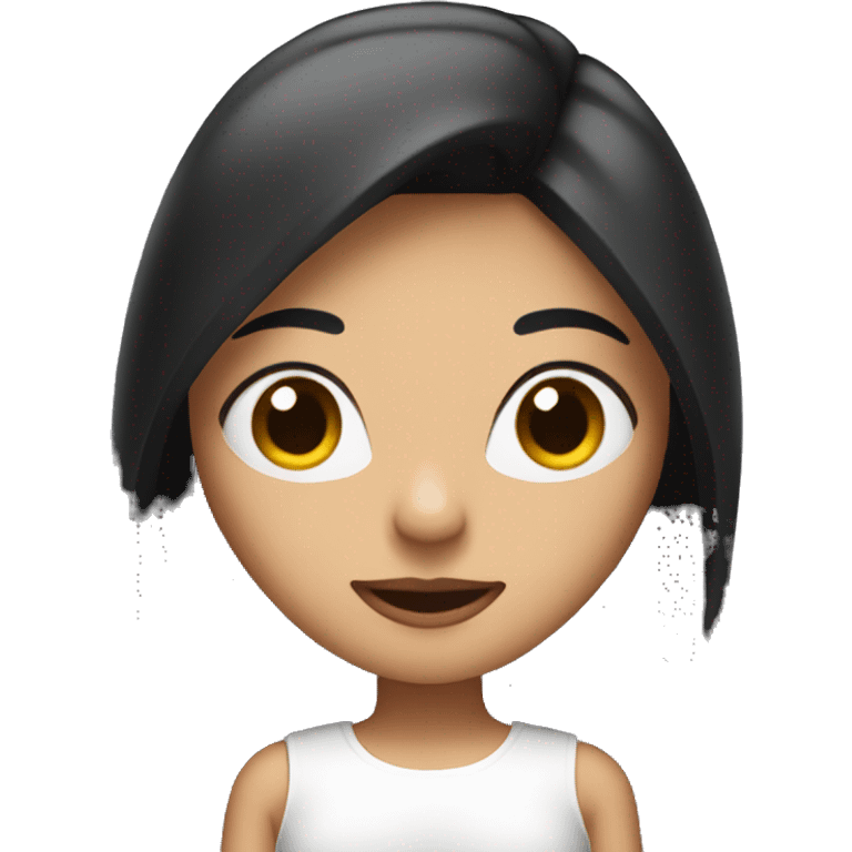 Woman with black long straight hair and a white top  emoji