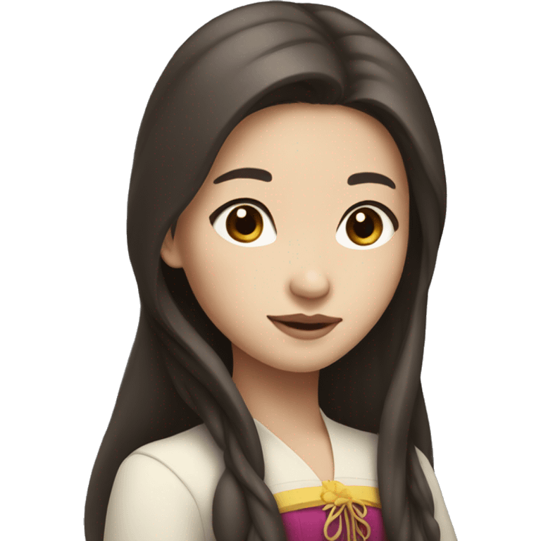 Asian girl with long brown hair and snow white skin emoji