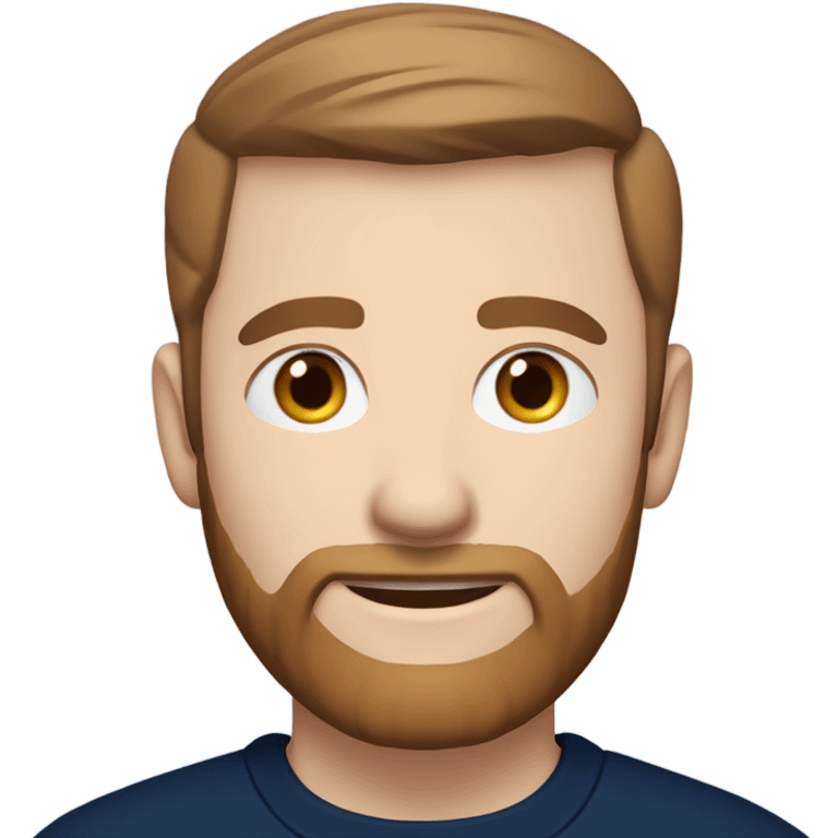 irish man light blue eyes, brown short receding hair and short beard, wearing a smart navy blue jumper. emoji