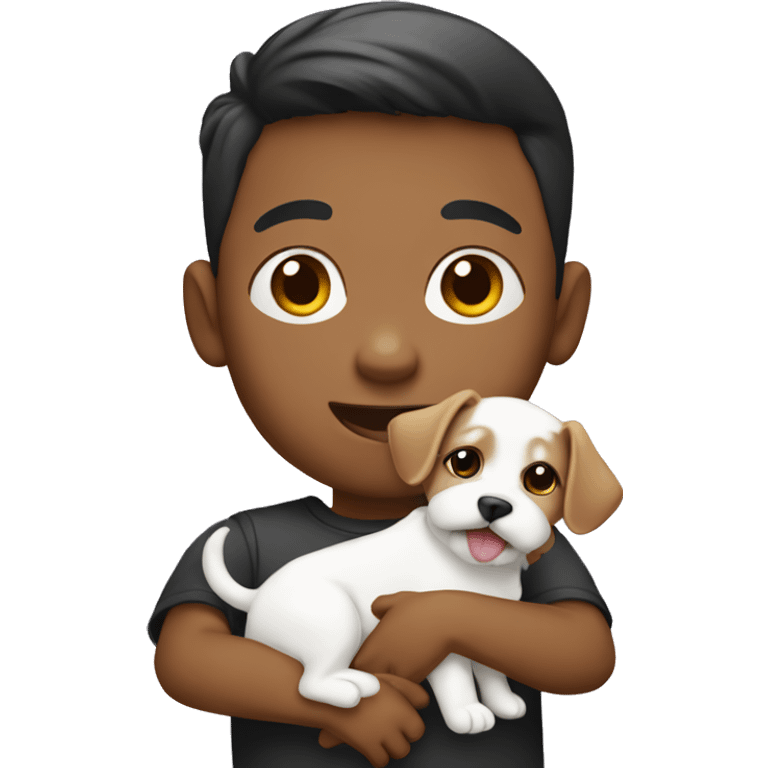 a kid holding a maltese puppy  emoji