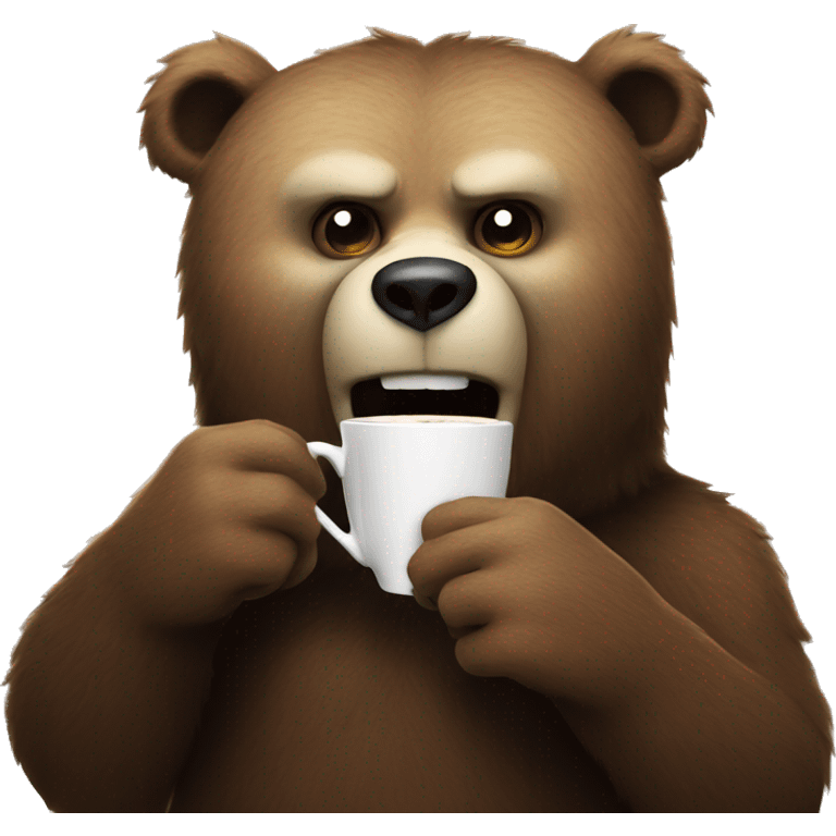 The evil bear is drinking coffee emoji