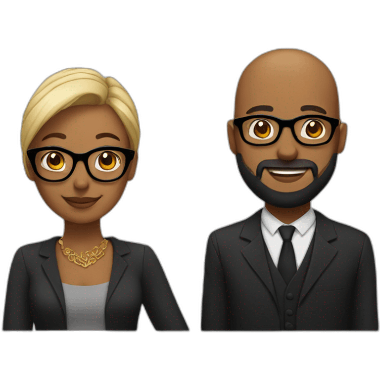 A black couple holding hands, bald man with beard and black glasses emoji