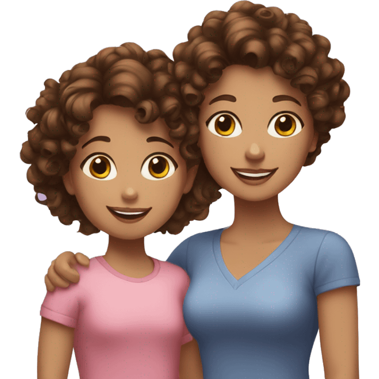 white curly brown hair mom and brown curly hair daughter with black eyes smiling emoji