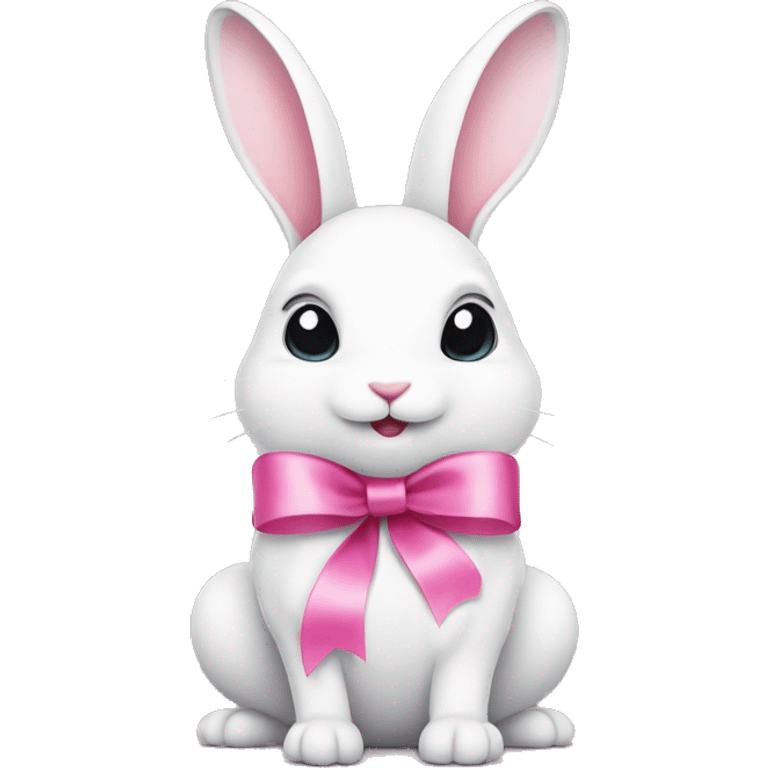 White rabbit with cute pink ribbon emoji