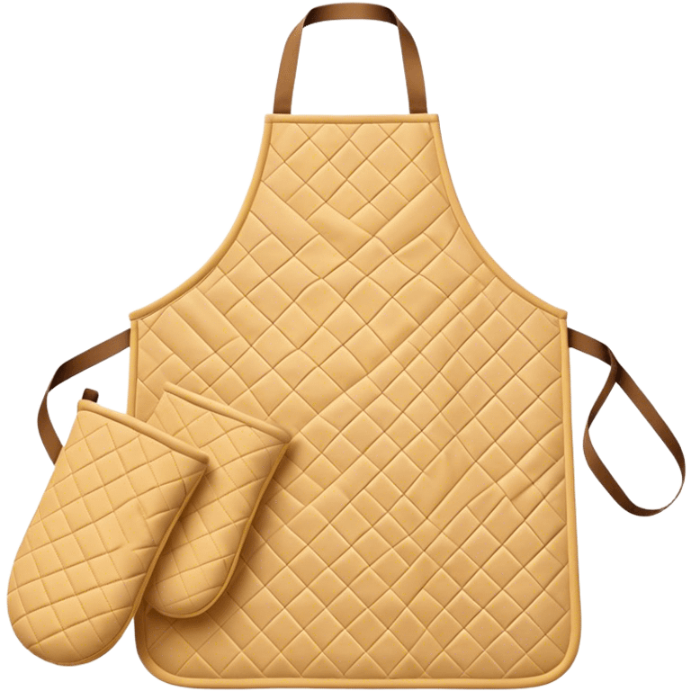 Cinematic Realistic Apron & Oven Mitts, a neatly folded soft pastel apron with subtle fabric textures, resting next to thickly padded oven mitts with a quilted pattern, warm golden kitchen lighting reflecting off the fabrics, evoking a sense of homely warmth and culinary creativity. emoji