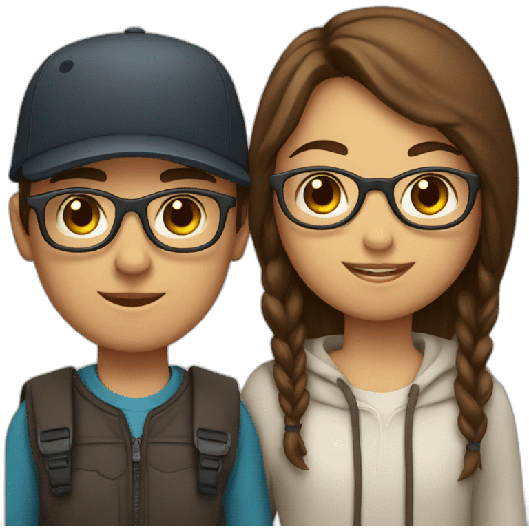 A Girl with Brown Hair and glasses in Love with a Boy with a cap and glasses emoji