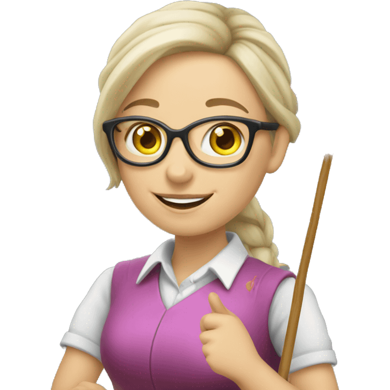 A Ukrainian female teacher holds a magic wand in her hand emoji