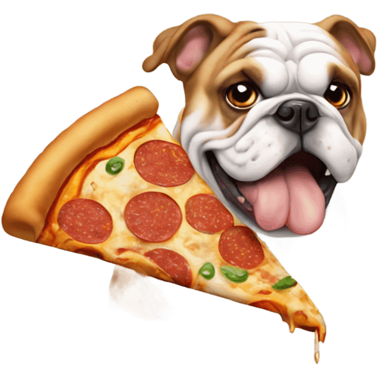 English bulldog eating pizza emoji