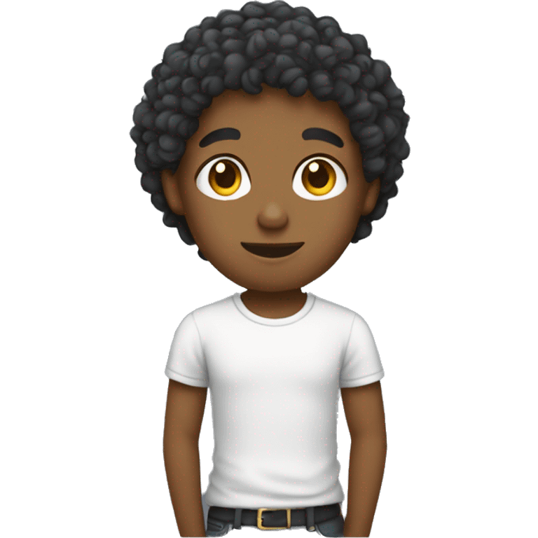 young web developer with curly hair and basic shirt emoji