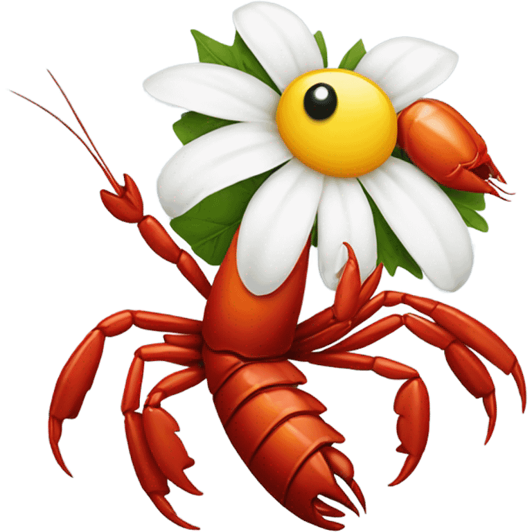 Crawfish holding a daisy in its claws emoji