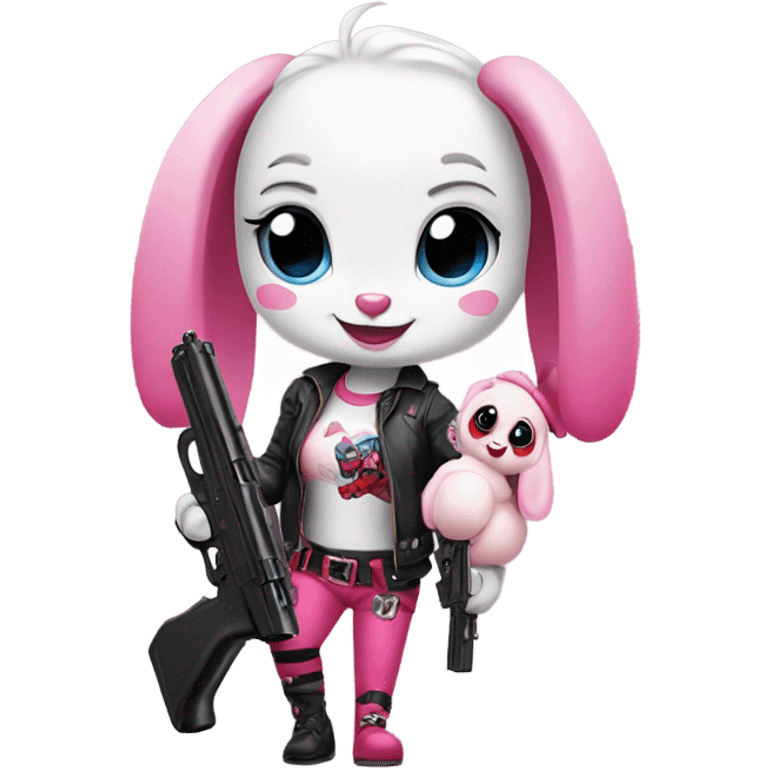 Cute bunny with a pink girlypop Harley Quinn gun emoji