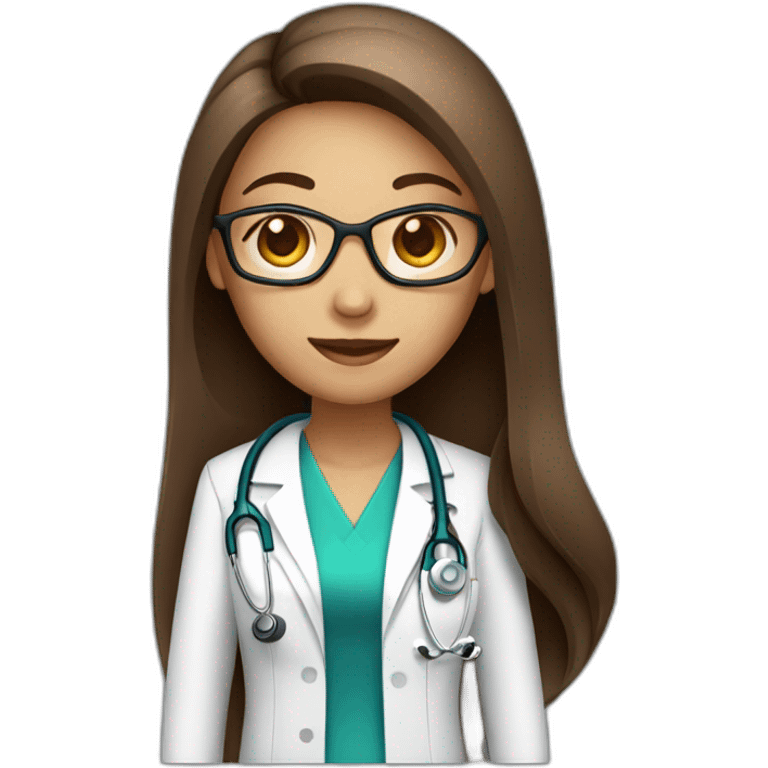 Female brown long straight hair Doctor with stethoscope emoji