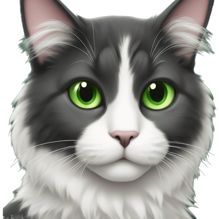 Fluffy Tuxedo cat with green eyes emoji