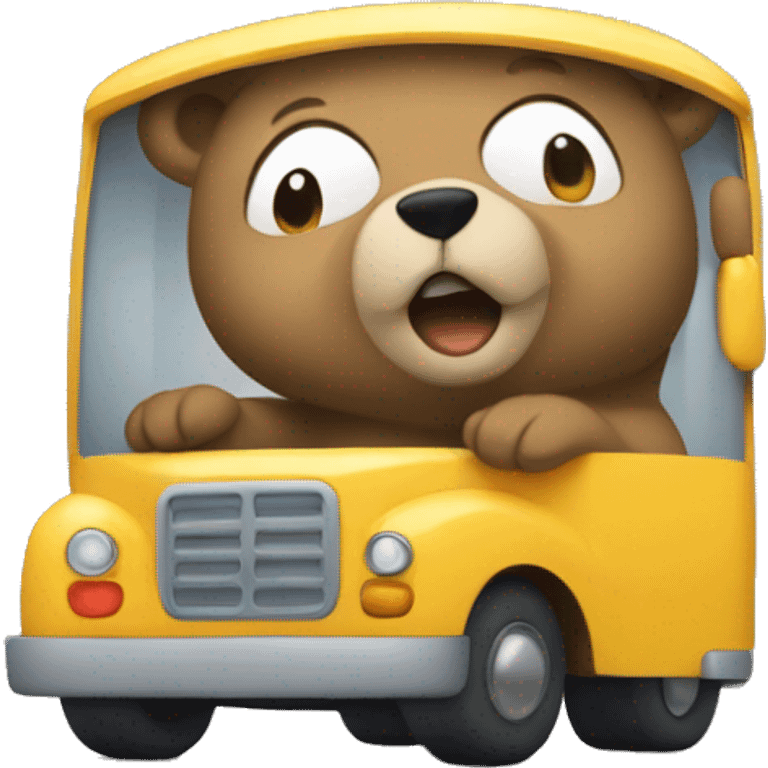 Small cub bear driving a bus emoji