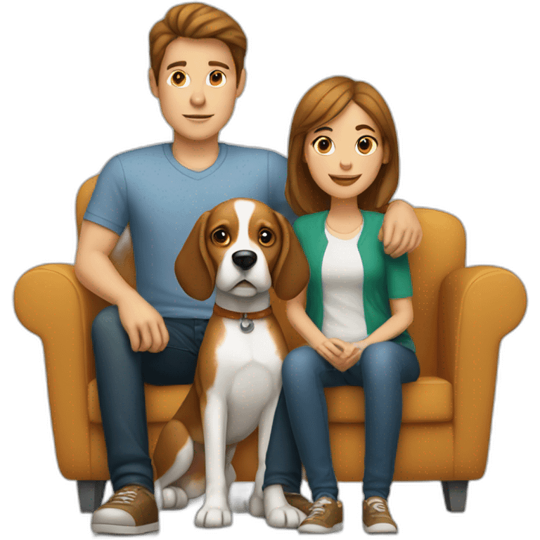 Brown hair White boy and girl with beagle Sit on couch emoji