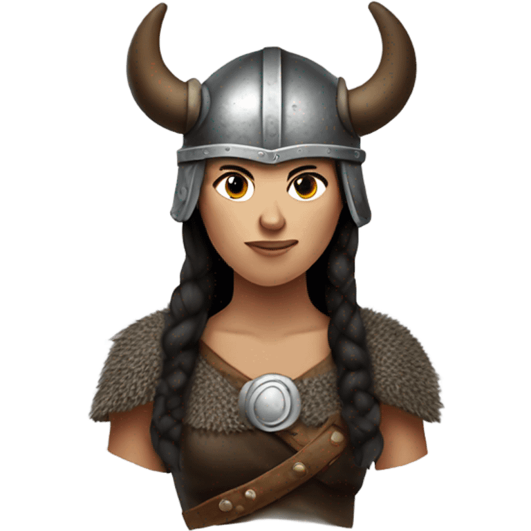 Viking woman with dark hair and viking horns on helmet and looks like Brunhilda emoji