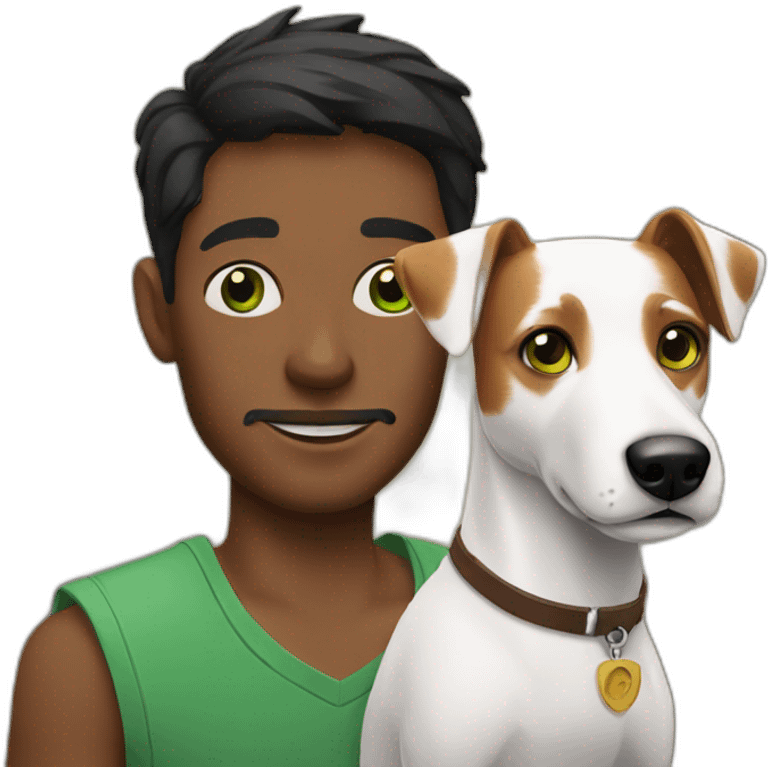 Man with green eyes with jack russell terrier dog emoji