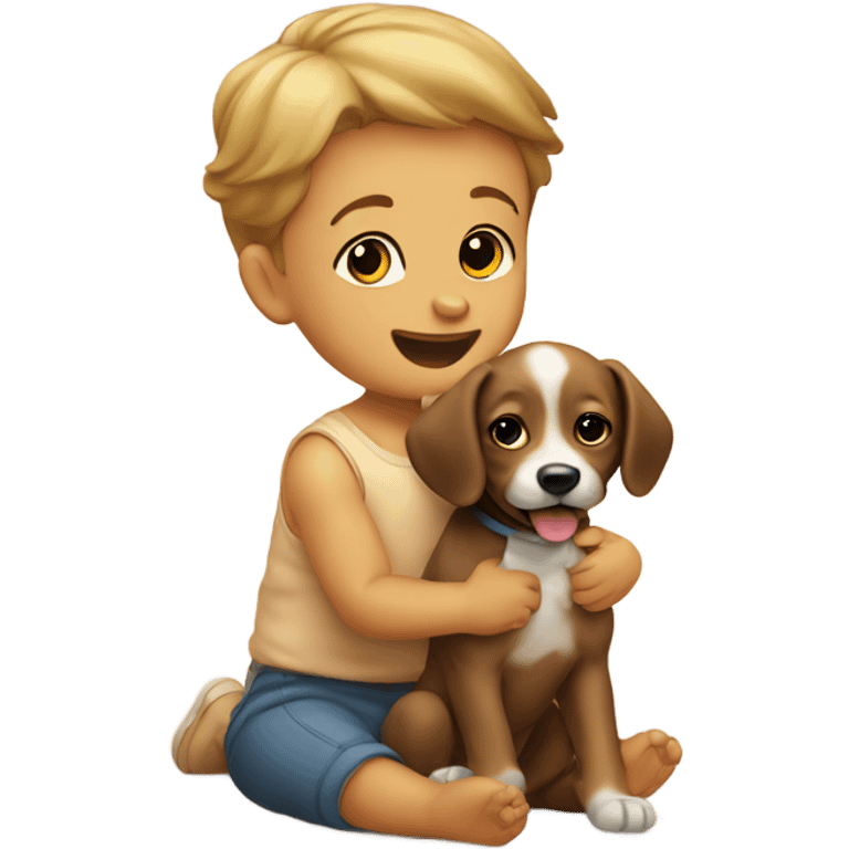 Baby playing with dog emoji