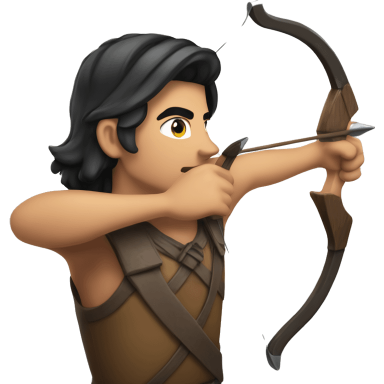 an archer aiming, dark hair, bright skinn, looking at from an angle over his shoulder emoji