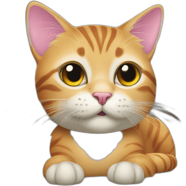 Cute colorful cat with little tongue out and gamer expression plating video games emoji