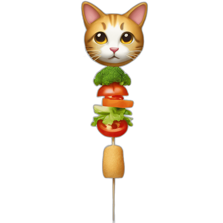 Cat cooked on a skewer with vegetable emoji