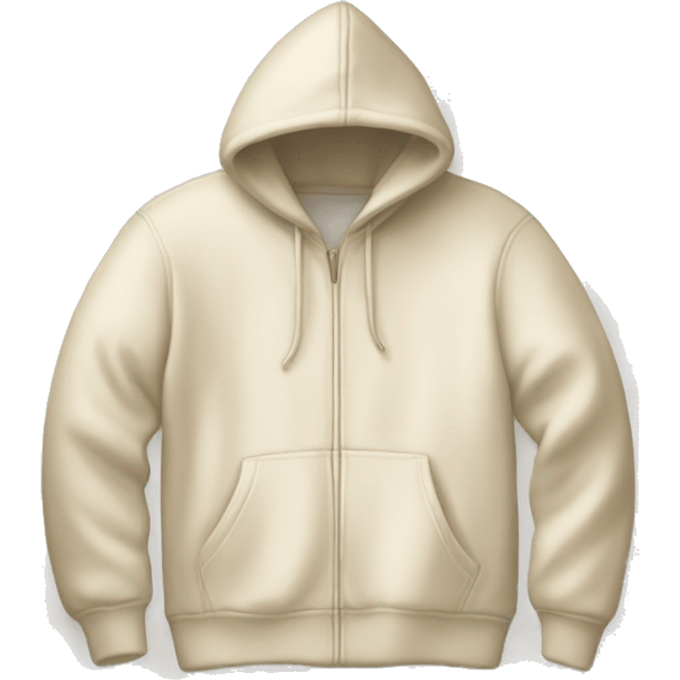 A flat lay of a cream hoodie laying down emoji