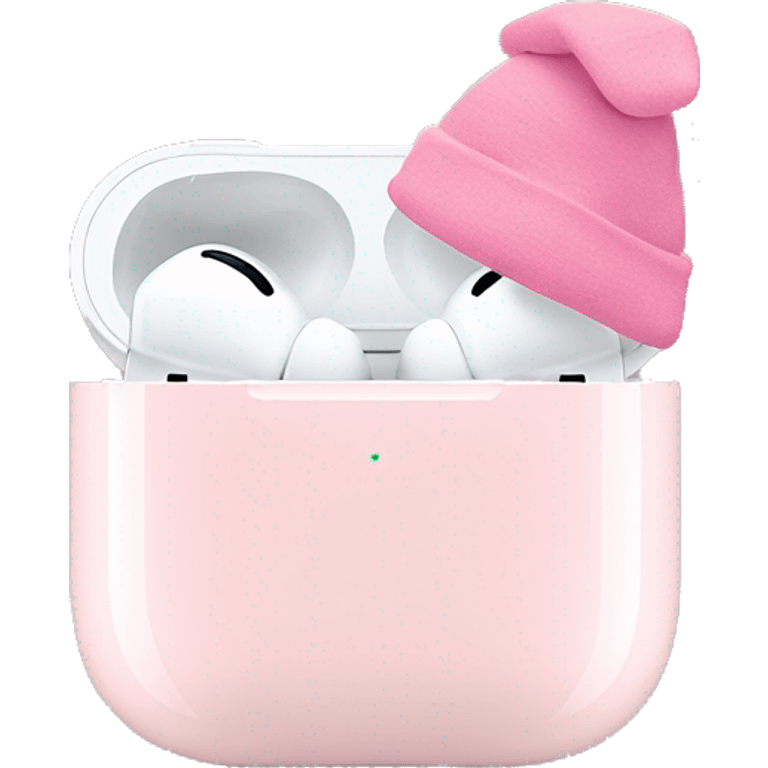 light pastel pink AirPods pro with pink christmas hat emoji