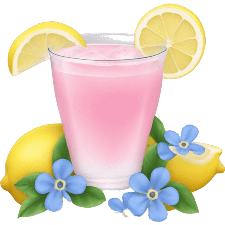 Ice pink lemon juice with blue small flowers  emoji