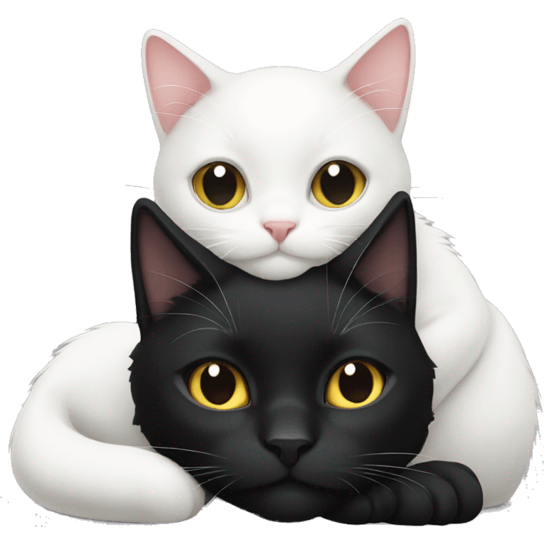 black cat and white cat cuddling  emoji