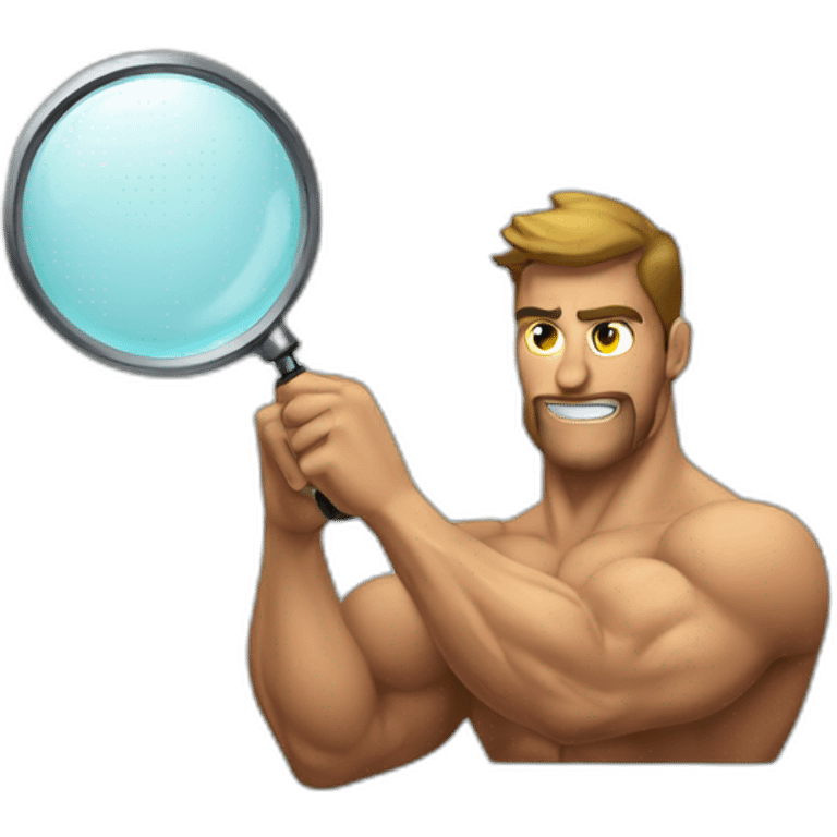 muscular man with see through magnifying glass emoji