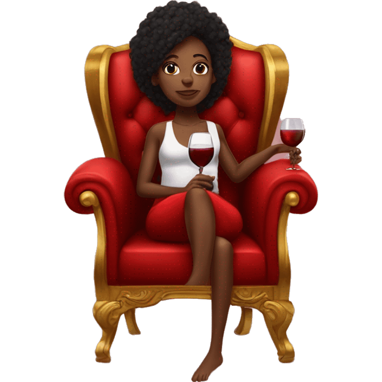 black girl sitting cross-legged on big red throne chair with glass of wine in hand emoji