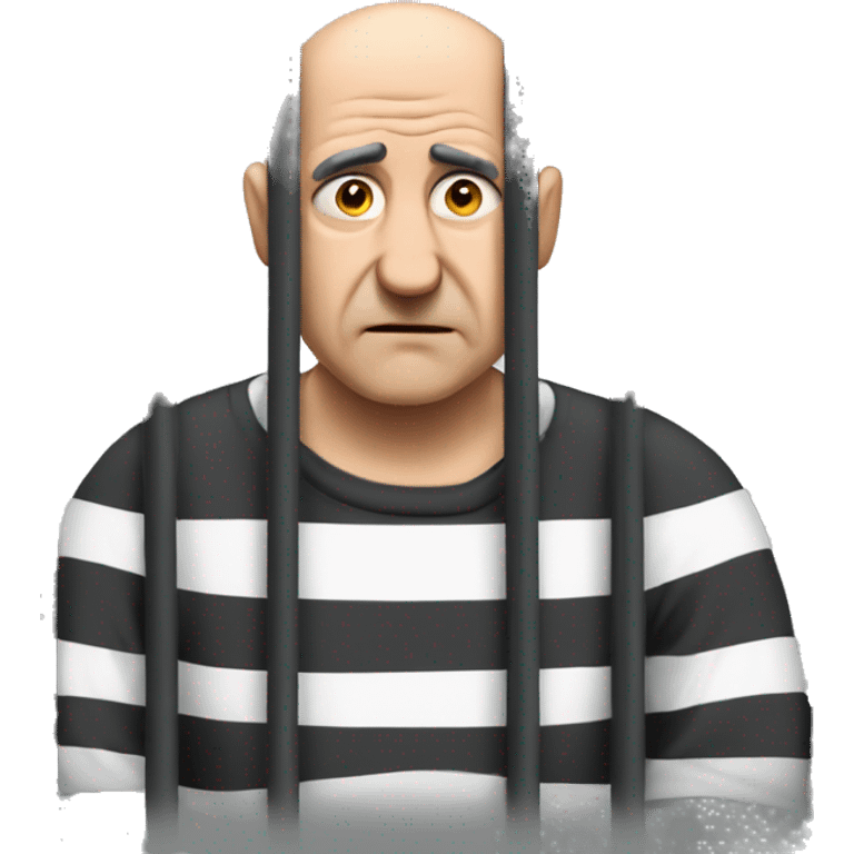 A bald old sad prisoner with a prison shirt does nothing behind bars emoji