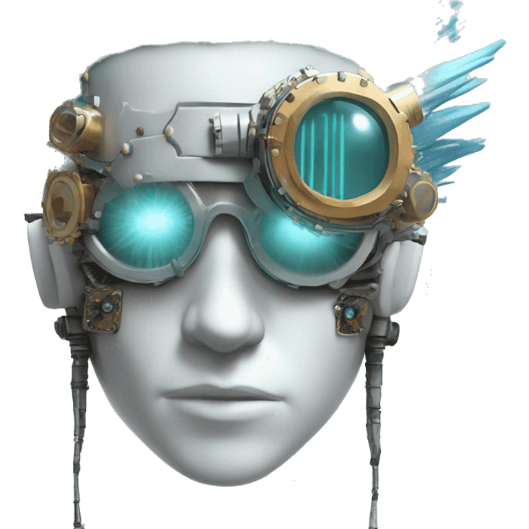 Pastel blue Mohawk cyborg head with silver steampunk goggles and circuits emoji