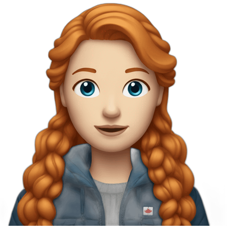 Ginger hair and blue eyes woman with a Canadian jacket emoji