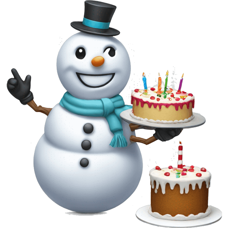 Snowman with a birthday cake dancing emoji