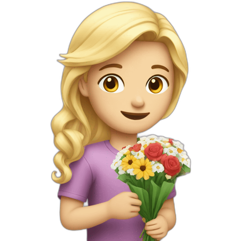 A boy who offers a bouquet of flowers to a pretty blonde emoji