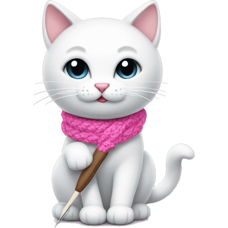 White cat hold pink crochet hook emoji