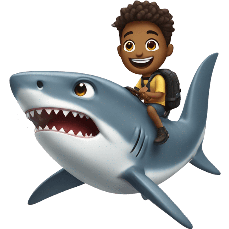 happy face riding on a shark emoji