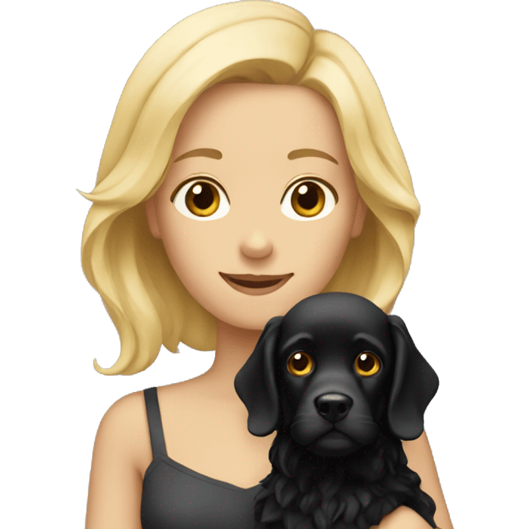 blonde with a black spaniel in her arms emoji