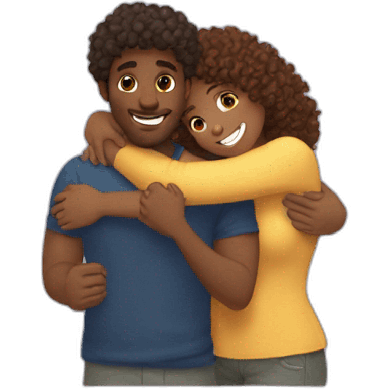 Fair girl hugging curly hair dusky guy and saying good morning  emoji