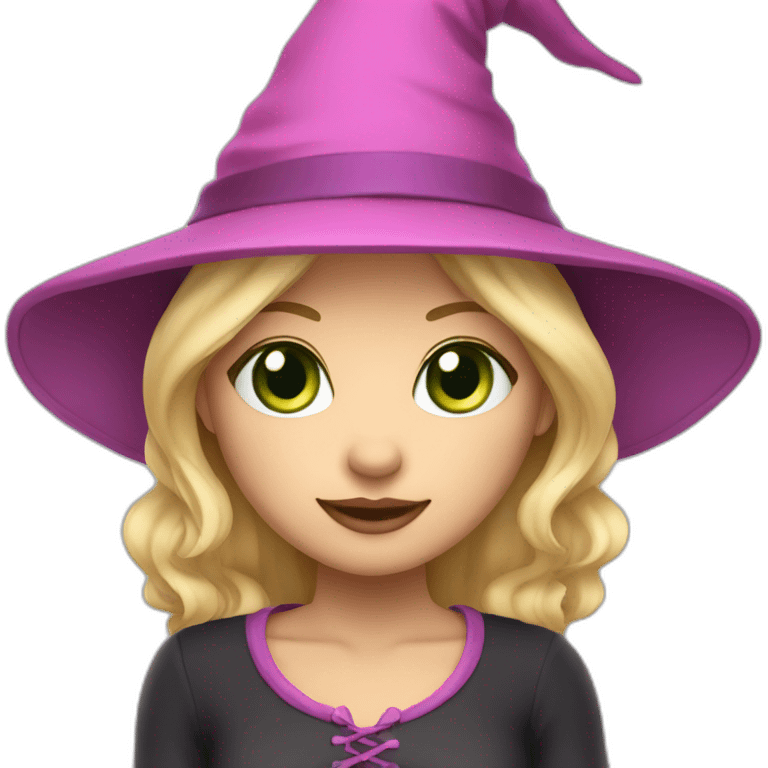 Witch cute with blond hair ,green eyes and a pink hat  emoji