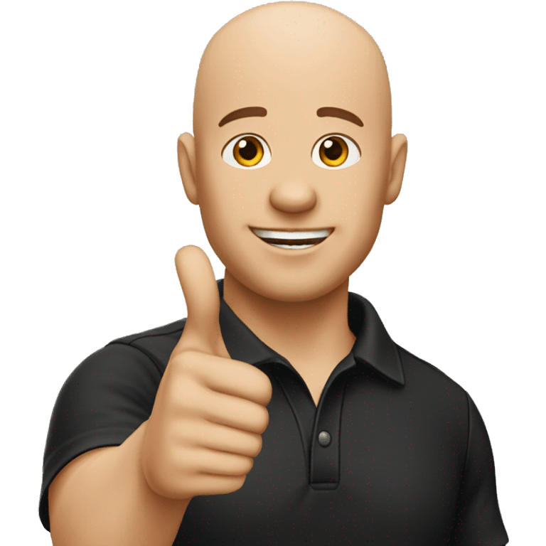 bald man pointing in front wearing a black cap and black polo emoji